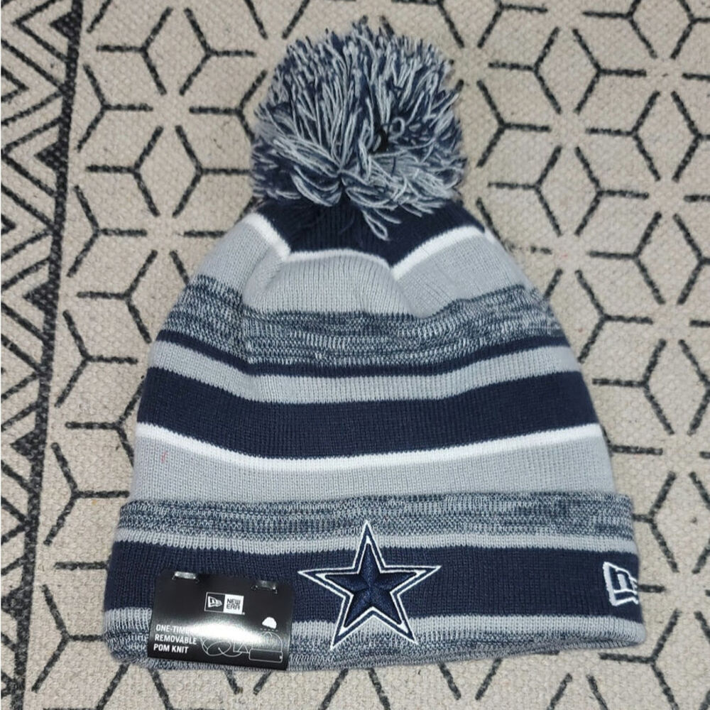 NFL DALLAS COWBOYS NEW ERA NAVY & GRAY BEANIE W REMOVABLE POM ONE SIZE FITS MOST